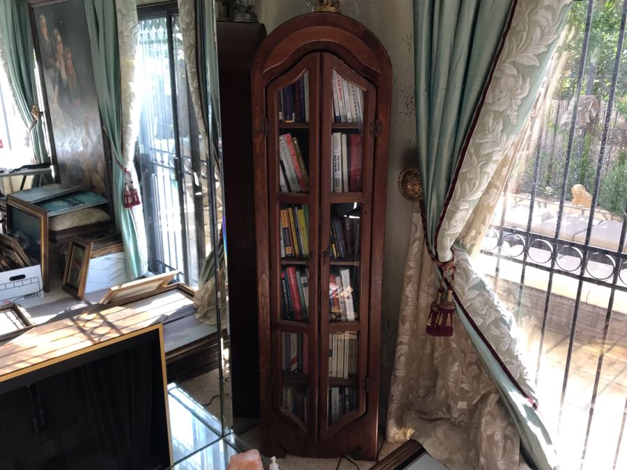 Wooden Dome Top Bookcase Curio Cabinet With Glass Front Doors 20W X 10D X 72H [Photo 2]