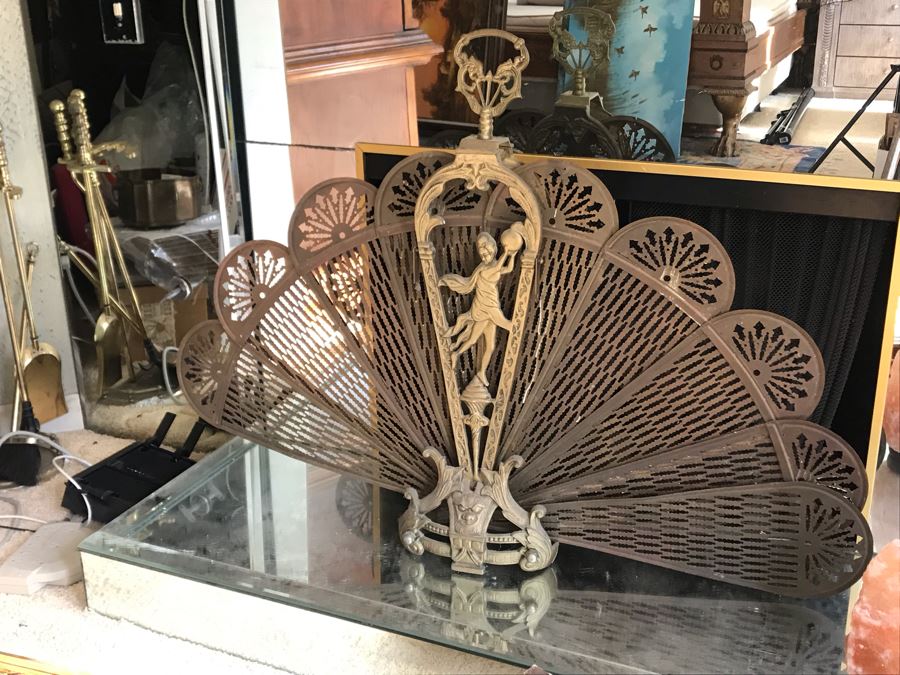 Vintage Peacock Fan Style Brass Fireplace Screen 46W X 34H [Photo 5]