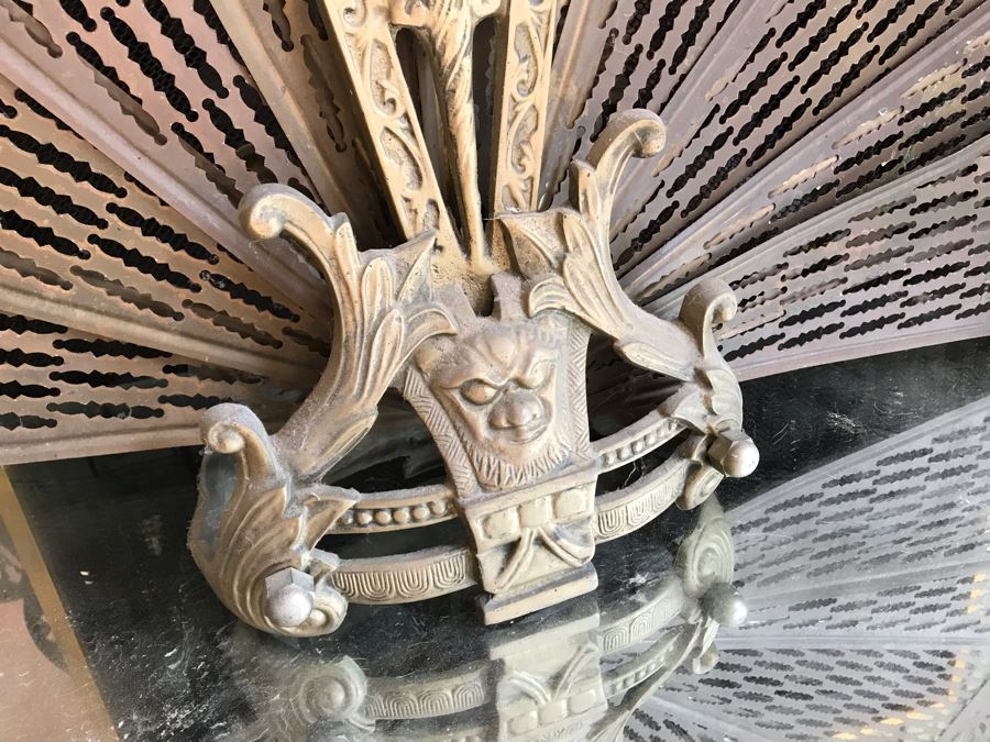 Vintage Peacock Fan Style Brass Fireplace Screen 46W X 34H [Photo 12]