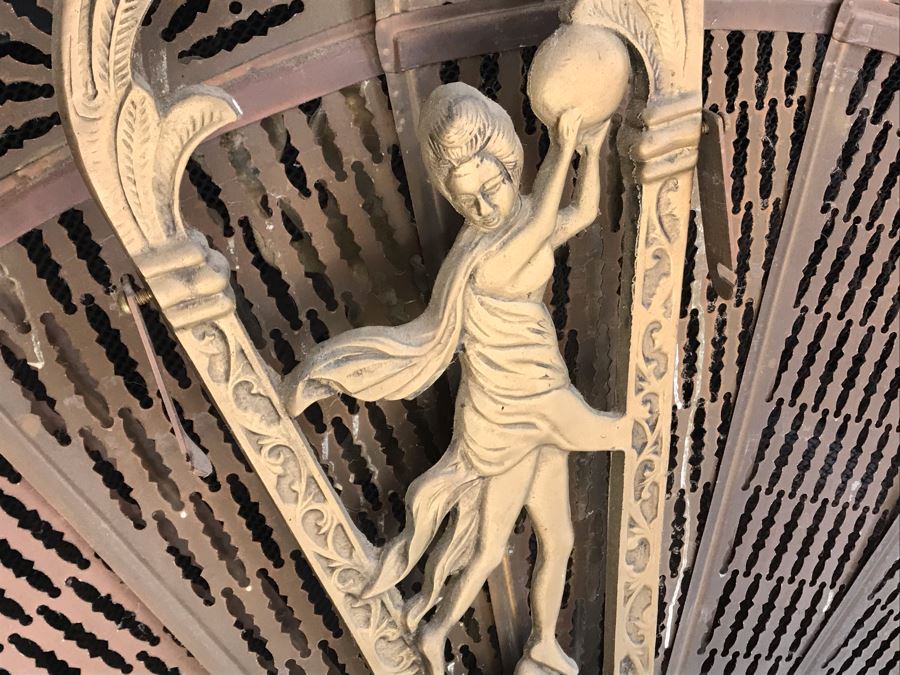 Vintage Peacock Fan Style Brass Fireplace Screen 46W X 34H [Photo 11]