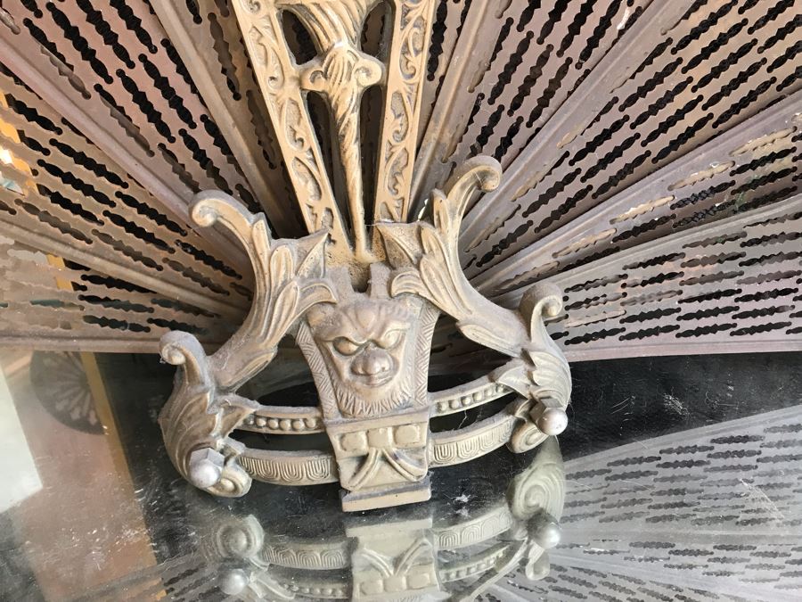 Vintage Peacock Fan Style Brass Fireplace Screen 46W X 34H [Photo 13]