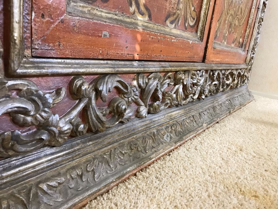 Stunning Antique Hand Carved Buffet Server Cabinet Handpainted From Rome Italy With Relief Carved Ornamentation 69W X 21D X 41H - See Photos [Photo 12]