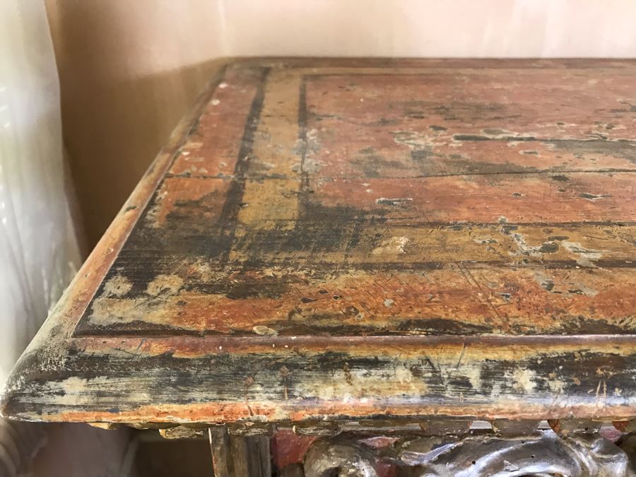 Stunning Antique Hand Carved Buffet Server Cabinet Handpainted From Rome Italy With Relief Carved Ornamentation 69W X 21D X 41H - See Photos [Photo 11]