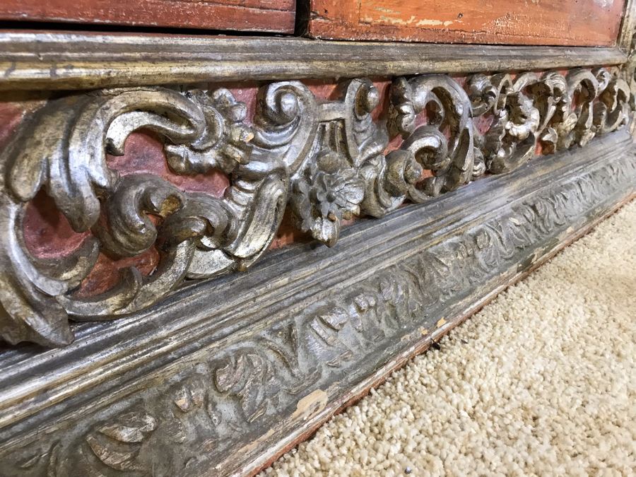 Stunning Antique Hand Carved Buffet Server Cabinet Handpainted From Rome Italy With Relief Carved Ornamentation 69W X 21D X 41H - See Photos [Photo 13]