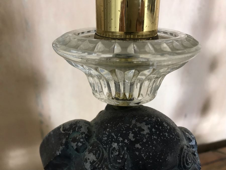 Pair Of Asian Painted Metal Foo Dog Table Lamps With Lucite Bases 6.5W X 41H [Photo 16]