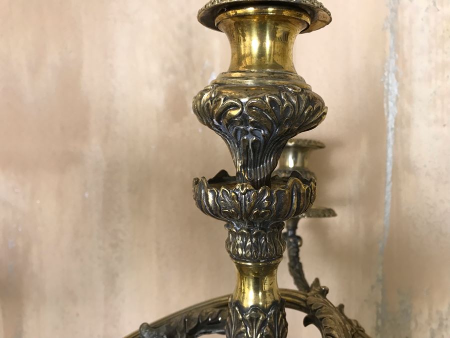 Pair Of Impressive Heavy Antique Gilt Bronze Lion Footed Four-Arm Candelabras From Getty Estate In Italy 19W X 28H - See Photos [Photo 30]