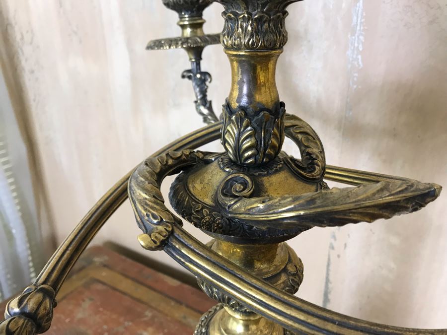 Pair Of Impressive Heavy Antique Gilt Bronze Lion Footed Four-Arm Candelabras From Getty Estate In Italy 19W X 28H - See Photos [Photo 15]