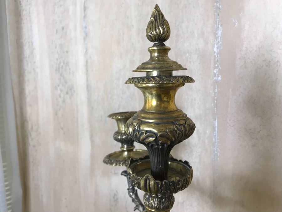 Pair Of Impressive Heavy Antique Gilt Bronze Lion Footed Four-Arm Candelabras From Getty Estate In Italy 19W X 28H - See Photos [Photo 14]