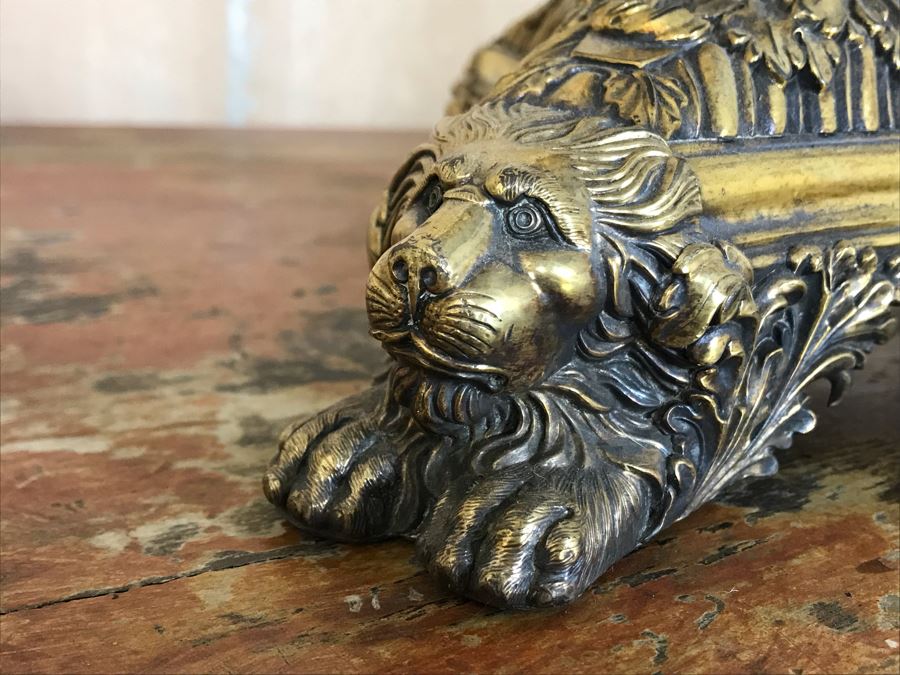 Pair Of Impressive Heavy Antique Gilt Bronze Lion Footed Four-Arm Candelabras From Getty Estate In Italy 19W X 28H - See Photos [Photo 10]