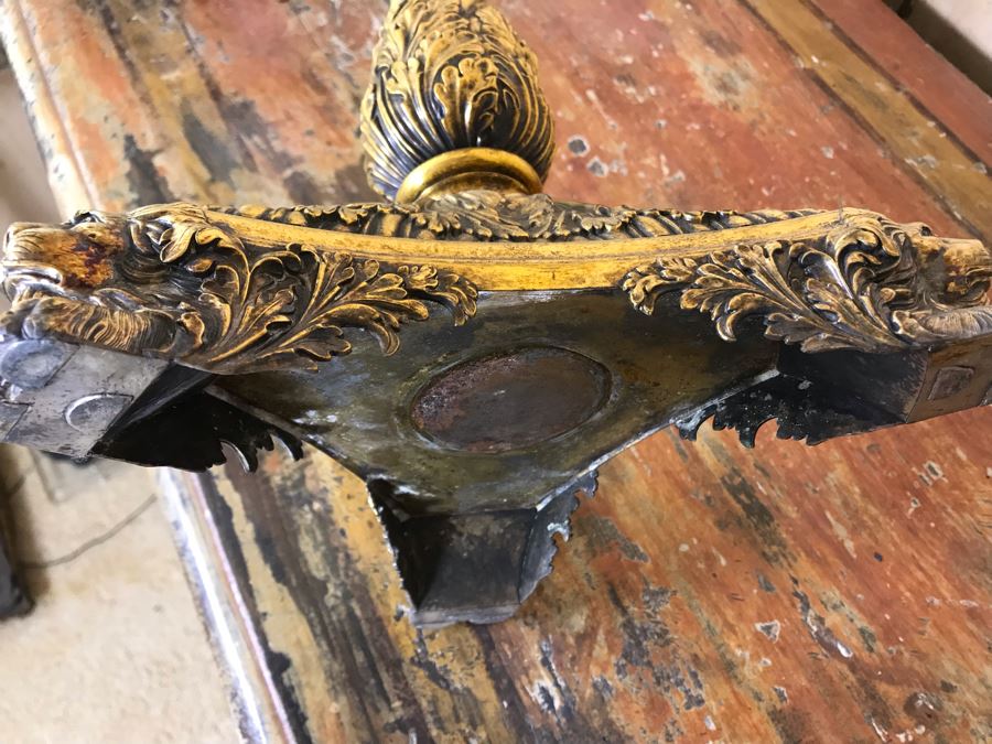 Pair Of Impressive Heavy Antique Gilt Bronze Lion Footed Four-Arm Candelabras From Getty Estate In Italy 19W X 28H - See Photos [Photo 33]
