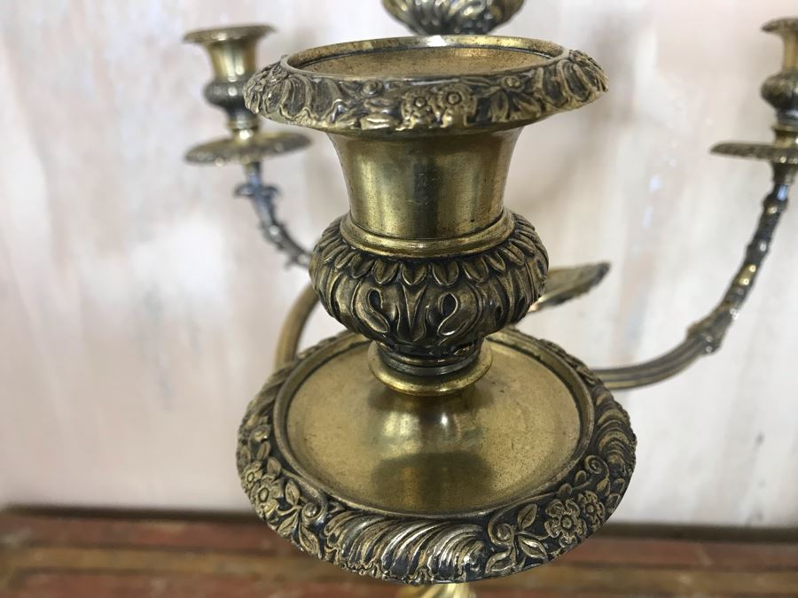 Pair Of Impressive Heavy Antique Gilt Bronze Lion Footed Four-Arm Candelabras From Getty Estate In Italy 19W X 28H - See Photos [Photo 13]