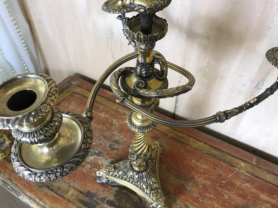 Pair Of Impressive Heavy Antique Gilt Bronze Lion Footed Four-Arm Candelabras From Getty Estate In Italy 19W X 28H - See Photos [Photo 17]