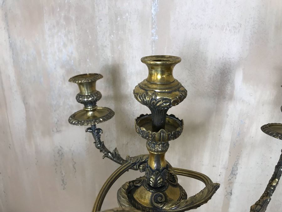 Pair Of Impressive Heavy Antique Gilt Bronze Lion Footed Four-Arm Candelabras From Getty Estate In Italy 19W X 28H - See Photos [Photo 19]