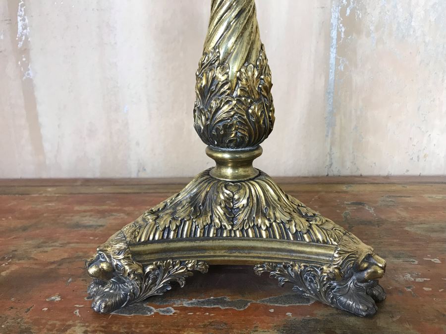 Pair Of Impressive Heavy Antique Gilt Bronze Lion Footed Four-Arm Candelabras From Getty Estate In Italy 19W X 28H - See Photos [Photo 21]