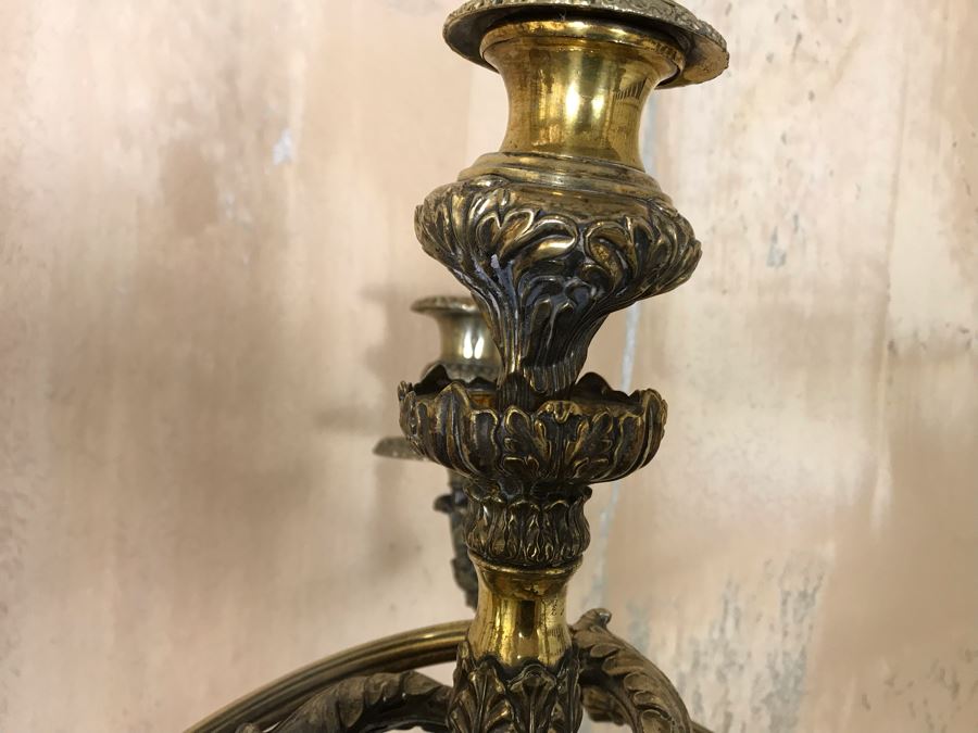 Pair Of Impressive Heavy Antique Gilt Bronze Lion Footed Four-Arm Candelabras From Getty Estate In Italy 19W X 28H - See Photos [Photo 31]