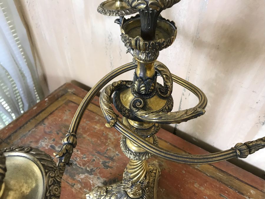 Pair Of Impressive Heavy Antique Gilt Bronze Lion Footed Four-Arm Candelabras From Getty Estate In Italy 19W X 28H - See Photos [Photo 16]