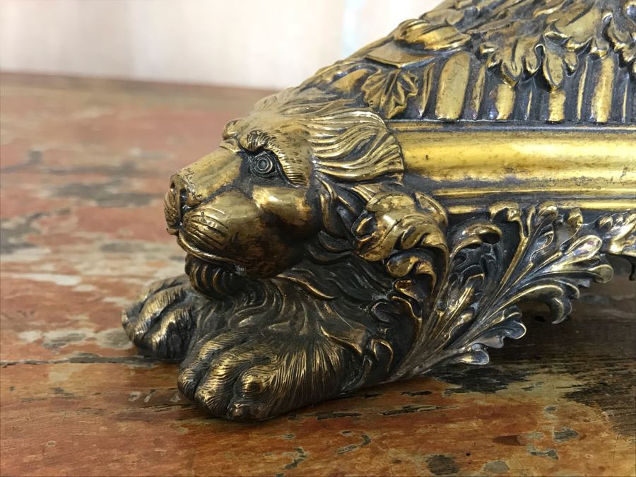 Pair Of Impressive Heavy Antique Gilt Bronze Lion Footed Four-Arm Candelabras From Getty Estate In Italy 19W X 28H - See Photos [Photo 9]