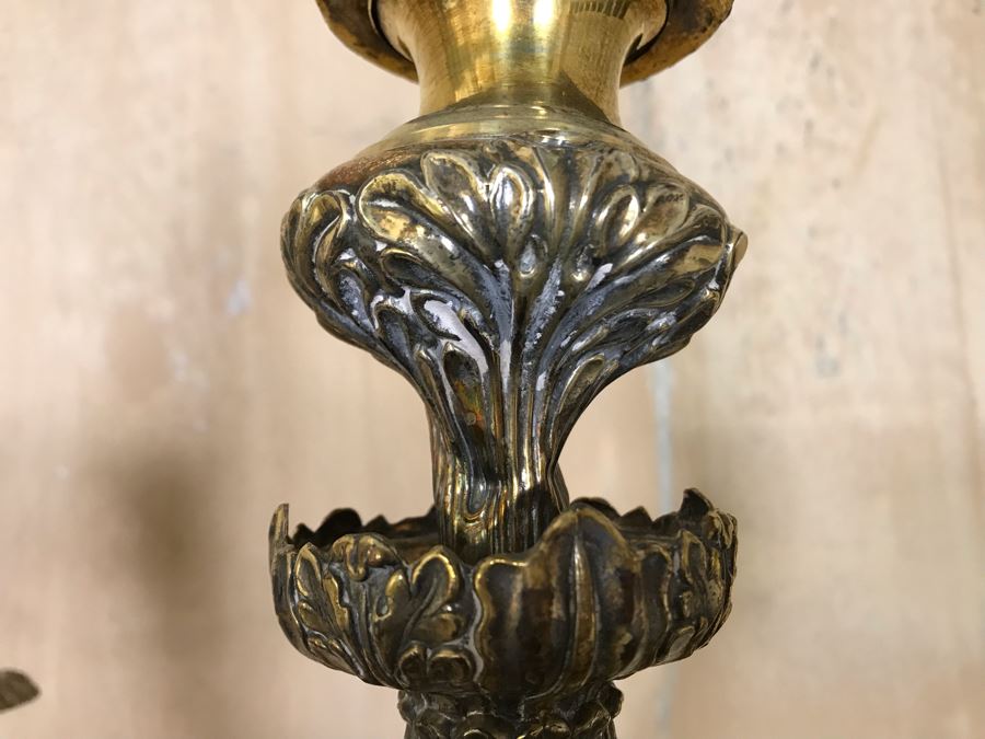 Pair Of Impressive Heavy Antique Gilt Bronze Lion Footed Four-Arm Candelabras From Getty Estate In Italy 19W X 28H - See Photos [Photo 24]