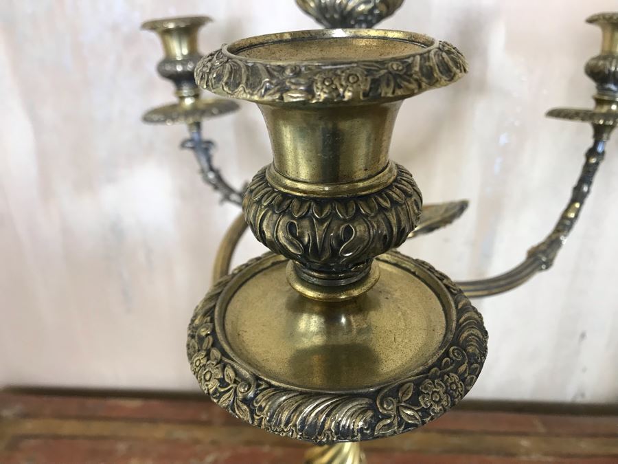 Pair Of Impressive Heavy Antique Gilt Bronze Lion Footed Four-Arm Candelabras From Getty Estate In Italy 19W X 28H - See Photos [Photo 12]