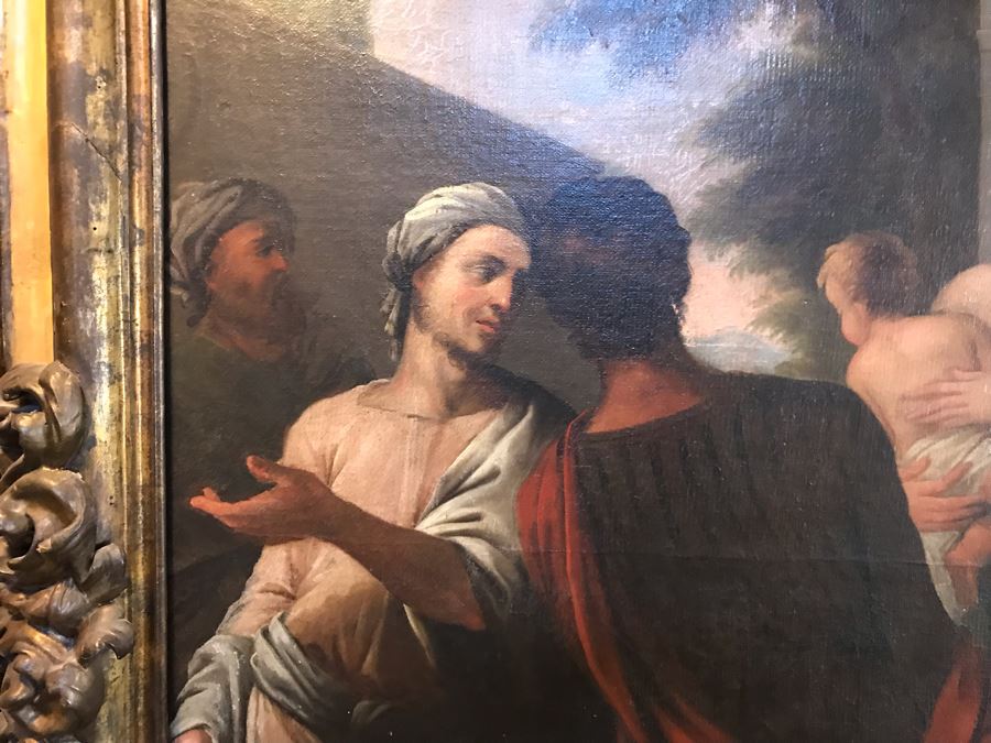 Large Original Antique Religious Oil Painting Of Jesus Blessing Children In Antique Wooden Painting From Rome Italy Measures 76W X 50H Frame Measures 90W X 64H - Has Reserve Price [Photo 22]