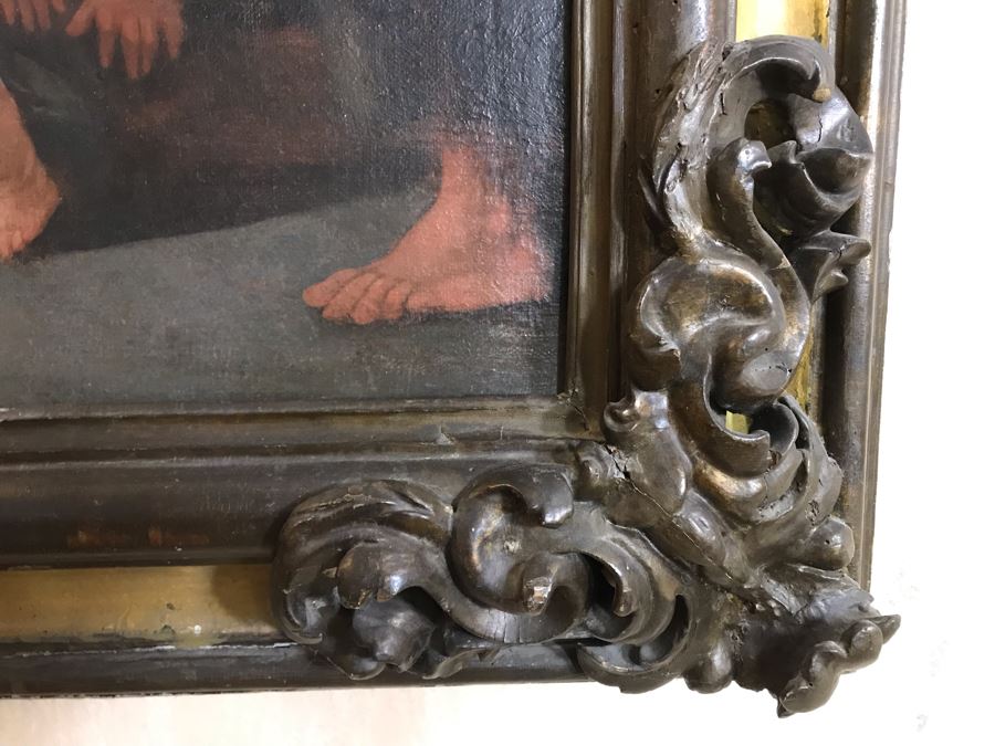 Large Original Antique Religious Oil Painting Of Jesus Blessing Children In Antique Wooden Painting From Rome Italy Measures 76W X 50H Frame Measures 90W X 64H - Has Reserve Price [Photo 18]