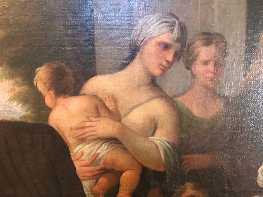 Large Original Antique Religious Oil Painting Of Jesus Blessing Children In Antique Wooden Painting From Rome Italy Measures 76W X 50H Frame Measures 90W X 64H - Has Reserve Price [Photo 21]