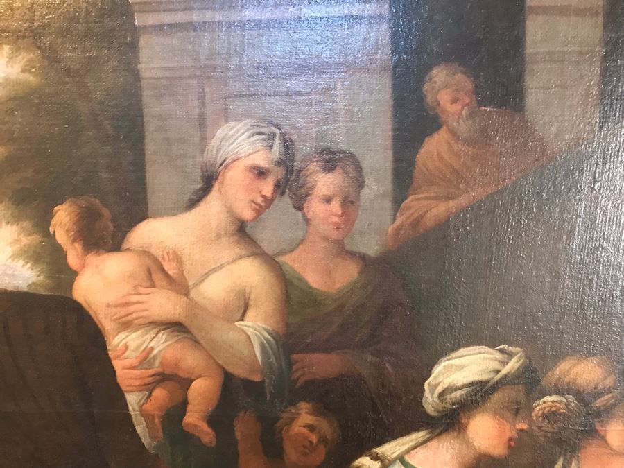 Large Original Antique Religious Oil Painting Of Jesus Blessing Children In Antique Wooden Painting From Rome Italy Measures 76W X 50H Frame Measures 90W X 64H - Has Reserve Price [Photo 20]