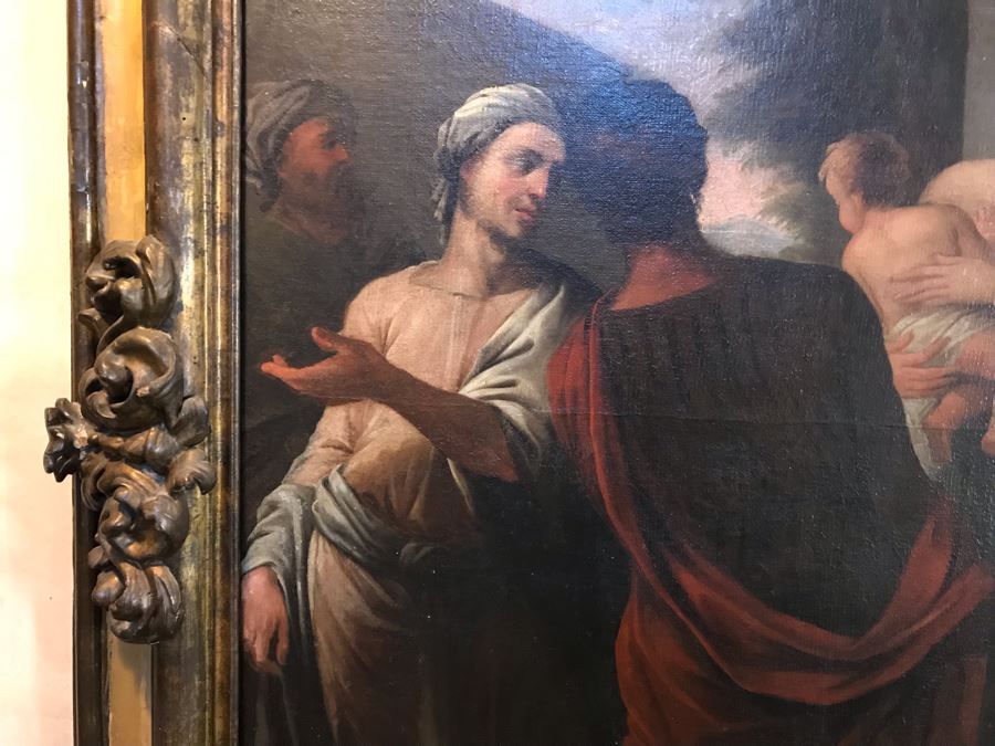 Large Original Antique Religious Oil Painting Of Jesus Blessing Children In Antique Wooden Painting From Rome Italy Measures 76W X 50H Frame Measures 90W X 64H - Has Reserve Price [Photo 23]