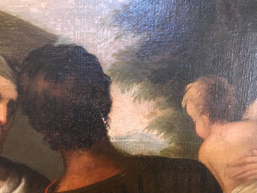 Large Original Antique Religious Oil Painting Of Jesus Blessing Children In Antique Wooden Painting From Rome Italy Measures 76W X 50H Frame Measures 90W X 64H - Has Reserve Price [Photo 27]