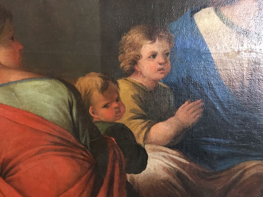 Large Original Antique Religious Oil Painting Of Jesus Blessing Children In Antique Wooden Painting From Rome Italy Measures 76W X 50H Frame Measures 90W X 64H - Has Reserve Price [Photo 12]