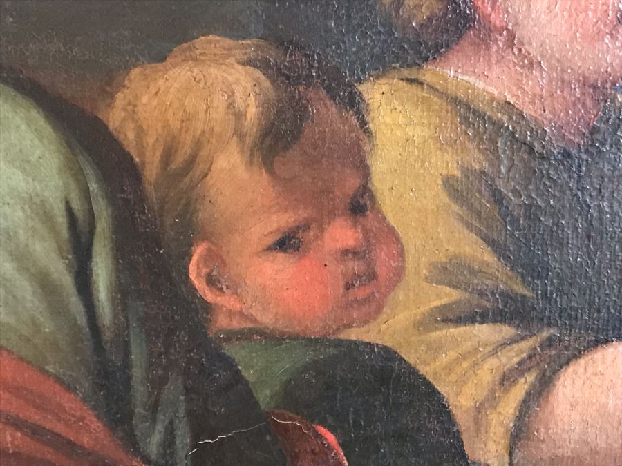 Large Original Antique Religious Oil Painting Of Jesus Blessing Children In Antique Wooden Painting From Rome Italy Measures 76W X 50H Frame Measures 90W X 64H - Has Reserve Price [Photo 13]