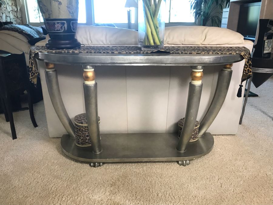 Wooden Silvered Console Entry Table 54W X 18D X 28.5H [Photo 1]