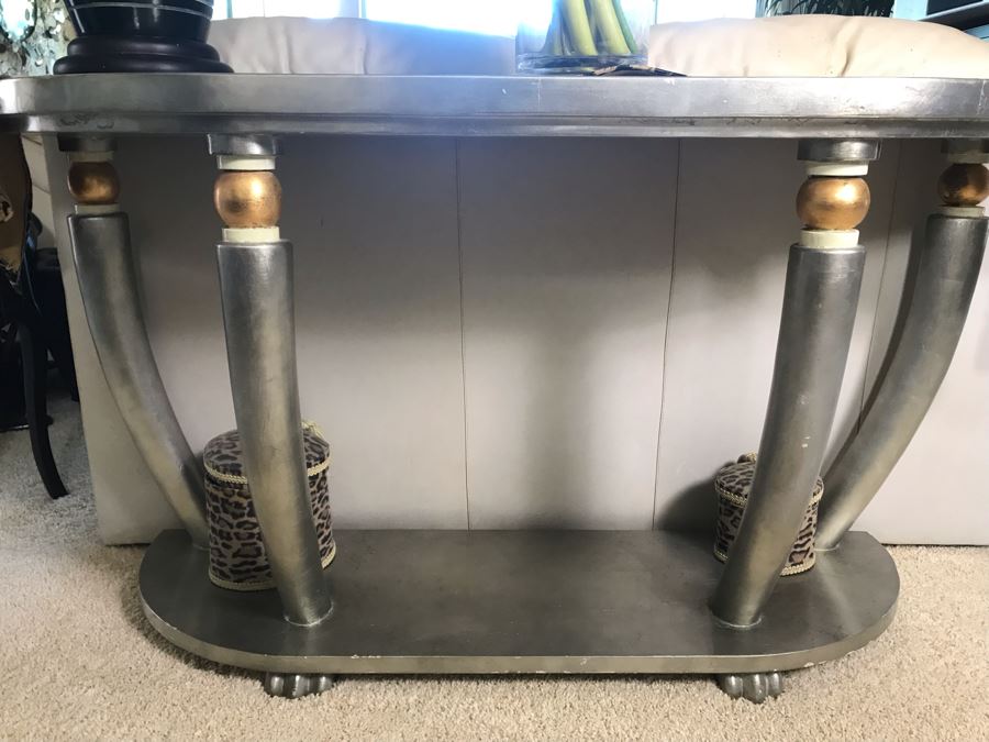 Wooden Silvered Console Entry Table 54W X 18D X 28.5H [Photo 5]