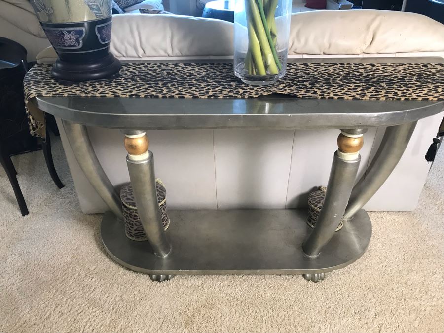 Wooden Silvered Console Entry Table 54W X 18D X 28.5H [Photo 4]