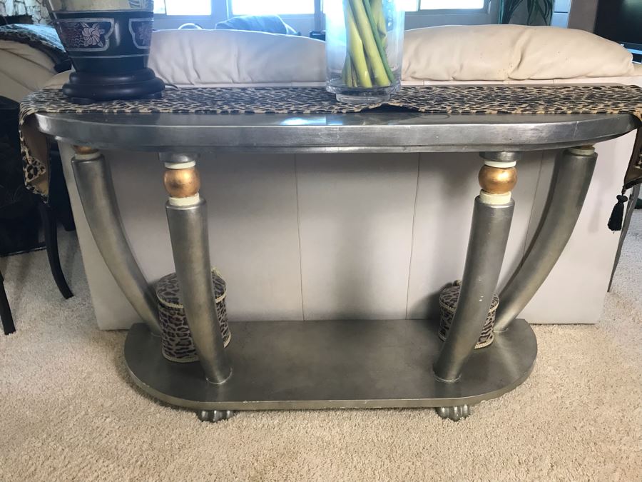 Wooden Silvered Console Entry Table 54W X 18D X 28.5H [Photo 2]