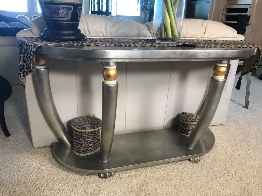 Wooden Silvered Console Entry Table 54W X 18D X 28.5H [Photo 3]