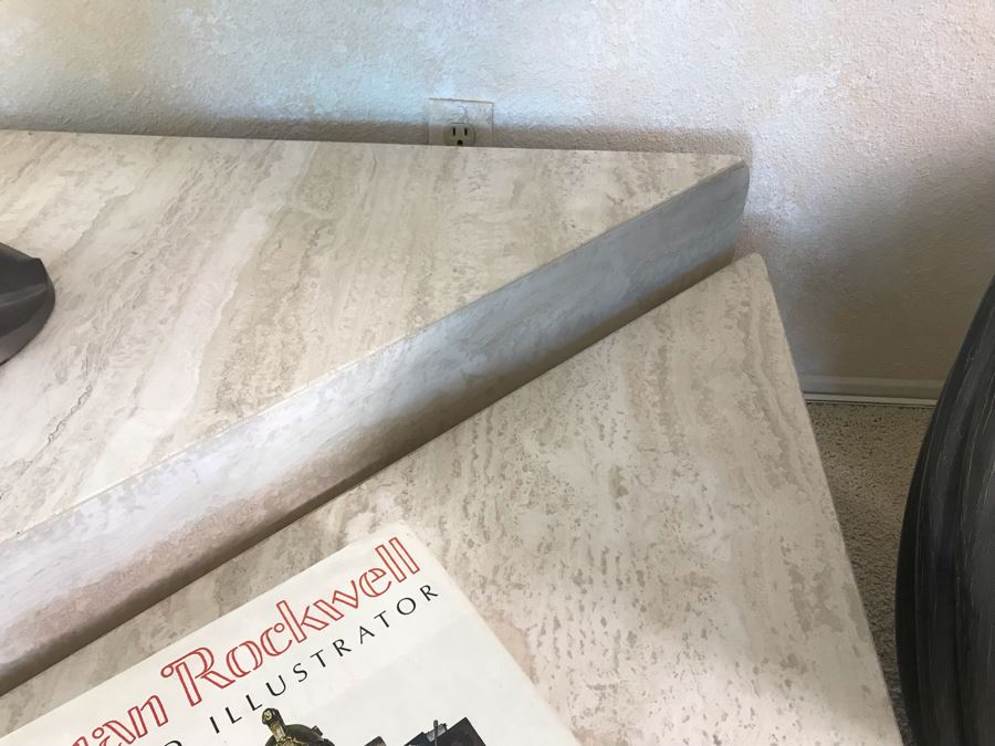 Pair Of Marble Travertine Triangular Tables 40 X 40 X 16 [Photo 7]