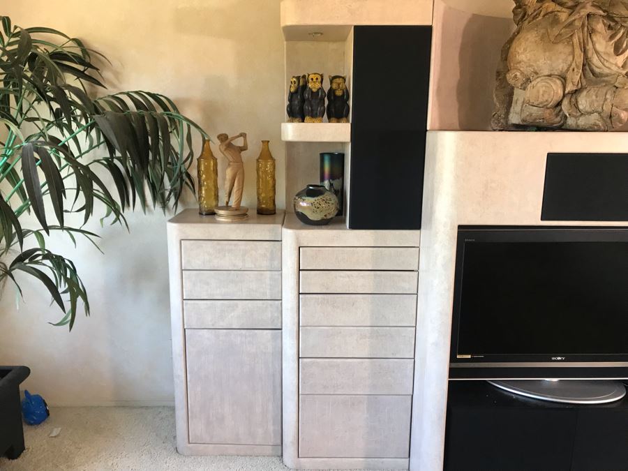 Large Custom 4-Piece Entertainment Center Cabinet With Built-In Speakers (Stereo Equipment On Lower Right Shelves Included With Cabinet) 118W X 33D X 84H [Photo 7]