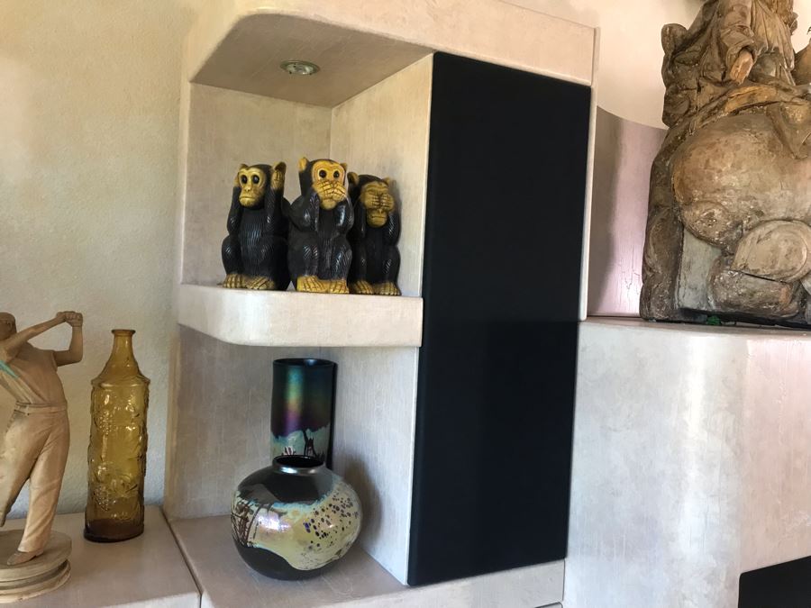 Large Custom 4-Piece Entertainment Center Cabinet With Built-In Speakers (Stereo Equipment On Lower Right Shelves Included With Cabinet) 118W X 33D X 84H [Photo 8]