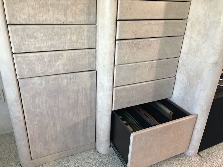 Large Custom 4-Piece Entertainment Center Cabinet With Built-In Speakers (Stereo Equipment On Lower Right Shelves Included With Cabinet) 118W X 33D X 84H [Photo 10]