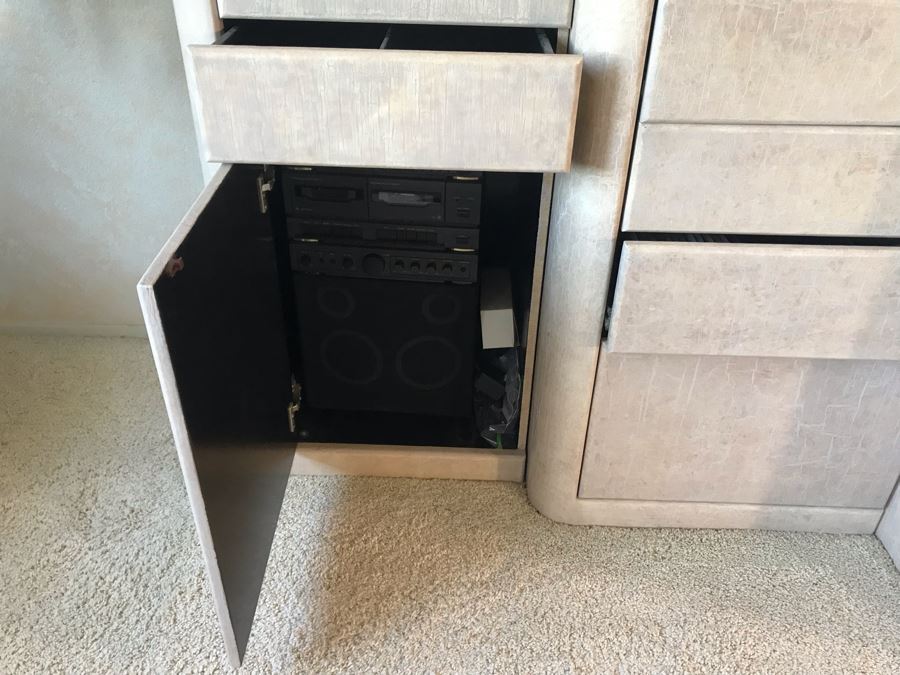 Large Custom 4-Piece Entertainment Center Cabinet With Built-In Speakers (Stereo Equipment On Lower Right Shelves Included With Cabinet) 118W X 33D X 84H [Photo 11]