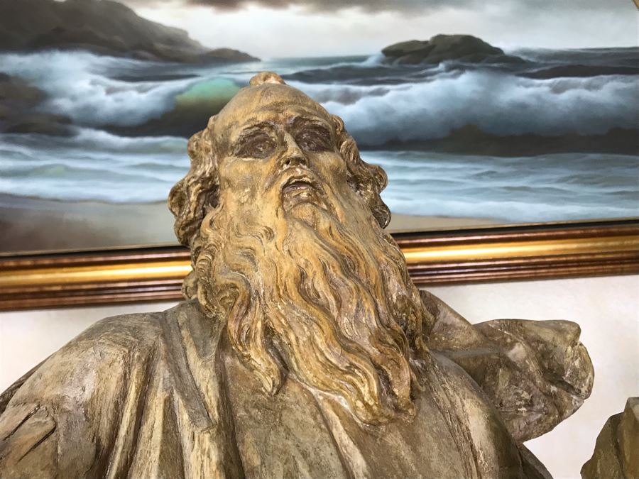 Large Hand Carved Wooden Sculpture Of Biblical Man (Possibly Moses) From Rome Italy 24W X 16D X 36H - See Photos [Photo 19]