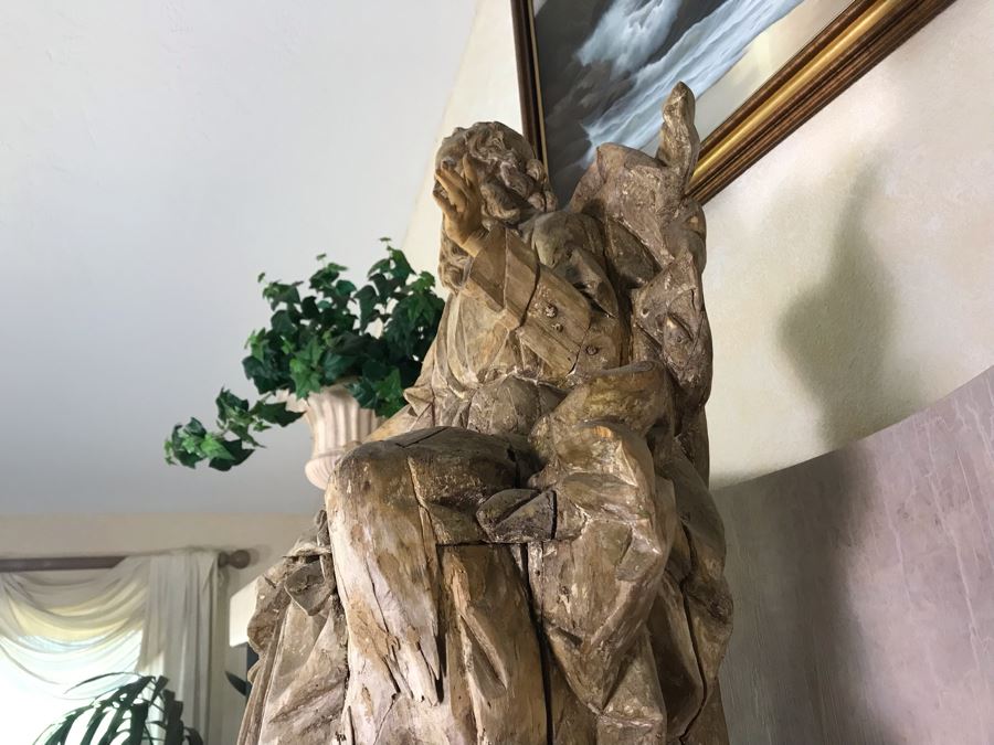 Large Hand Carved Wooden Sculpture Of Biblical Man (Possibly Moses) From Rome Italy 24W X 16D X 36H - See Photos [Photo 15]