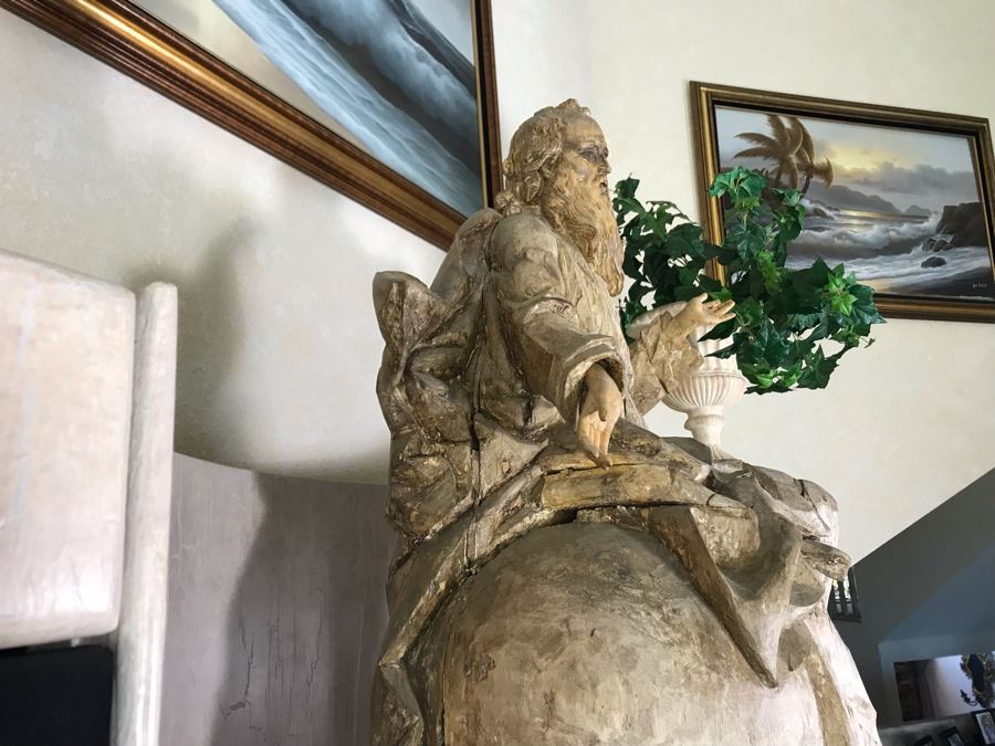 Large Hand Carved Wooden Sculpture Of Biblical Man (Possibly Moses) From Rome Italy 24W X 16D X 36H - See Photos [Photo 12]