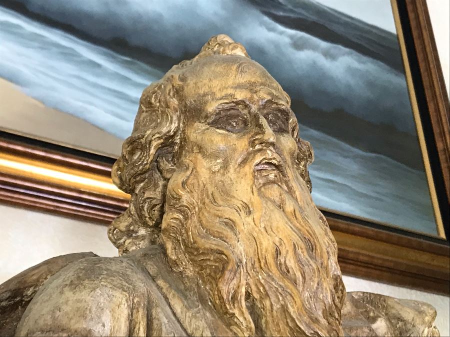 Large Hand Carved Wooden Sculpture Of Biblical Man (Possibly Moses) From Rome Italy 24W X 16D X 36H - See Photos [Photo 9]