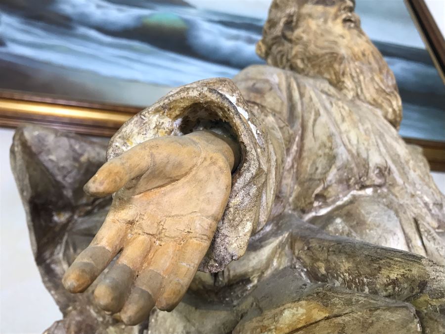 Large Hand Carved Wooden Sculpture Of Biblical Man (Possibly Moses) From Rome Italy 24W X 16D X 36H - See Photos [Photo 18]