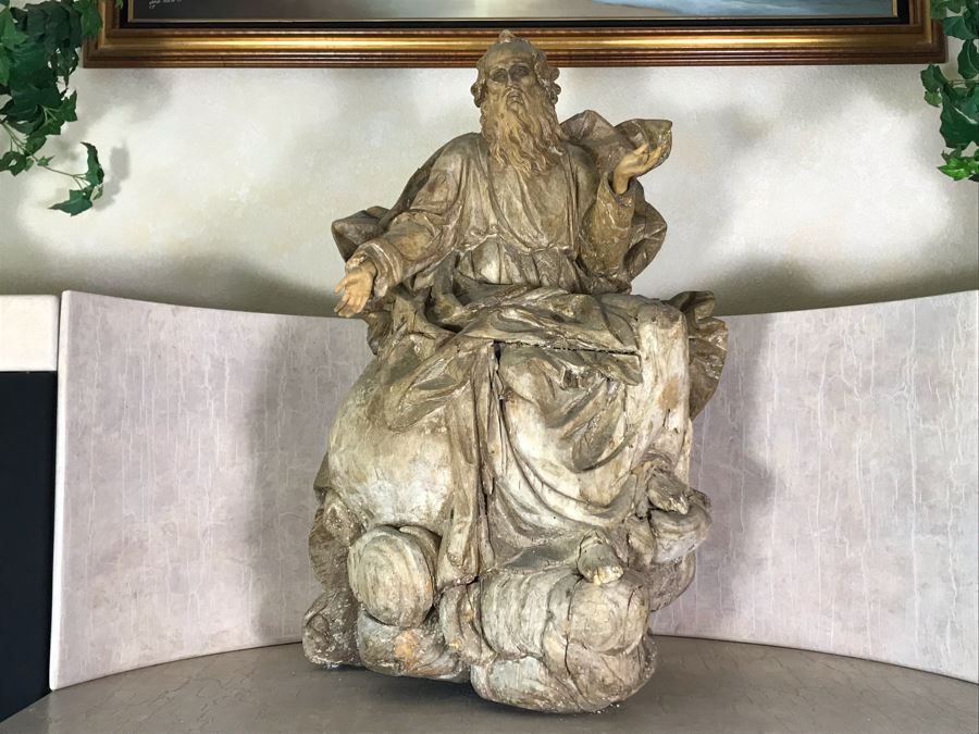 Large Hand Carved Wooden Sculpture Of Biblical Man (Possibly Moses) From Rome Italy 24W X 16D X 36H - See Photos [Photo 4]