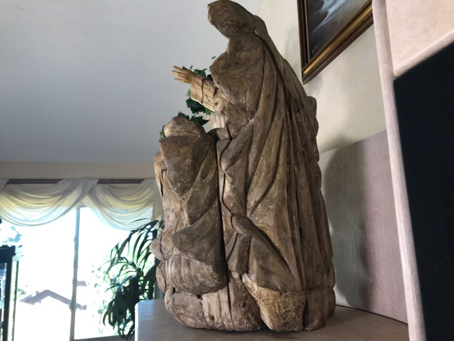 Large Hand Carved Wooden Sculpture Of Biblical Man (Possibly Moses) From Rome Italy 24W X 16D X 36H - See Photos [Photo 16]