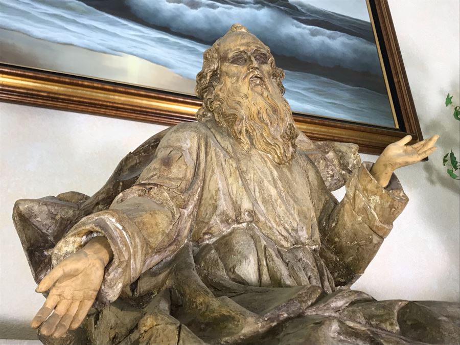 Large Hand Carved Wooden Sculpture Of Biblical Man (Possibly Moses) From Rome Italy 24W X 16D X 36H - See Photos [Photo 6]