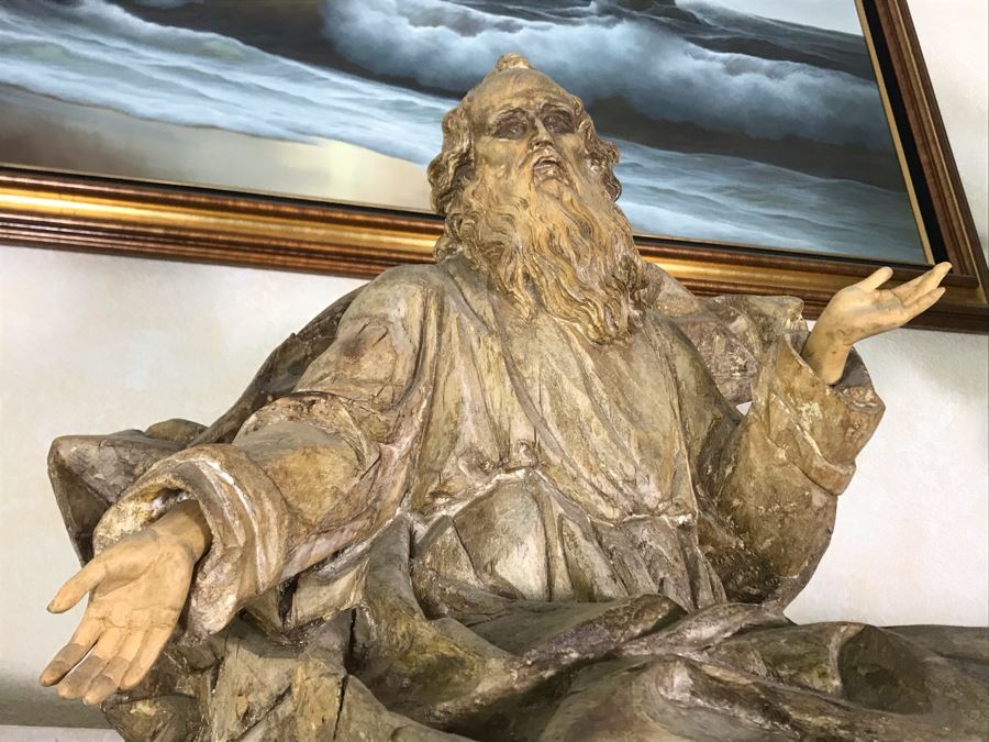 Large Hand Carved Wooden Sculpture Of Biblical Man (Possibly Moses) From Rome Italy 24W X 16D X 36H - See Photos [Photo 7]